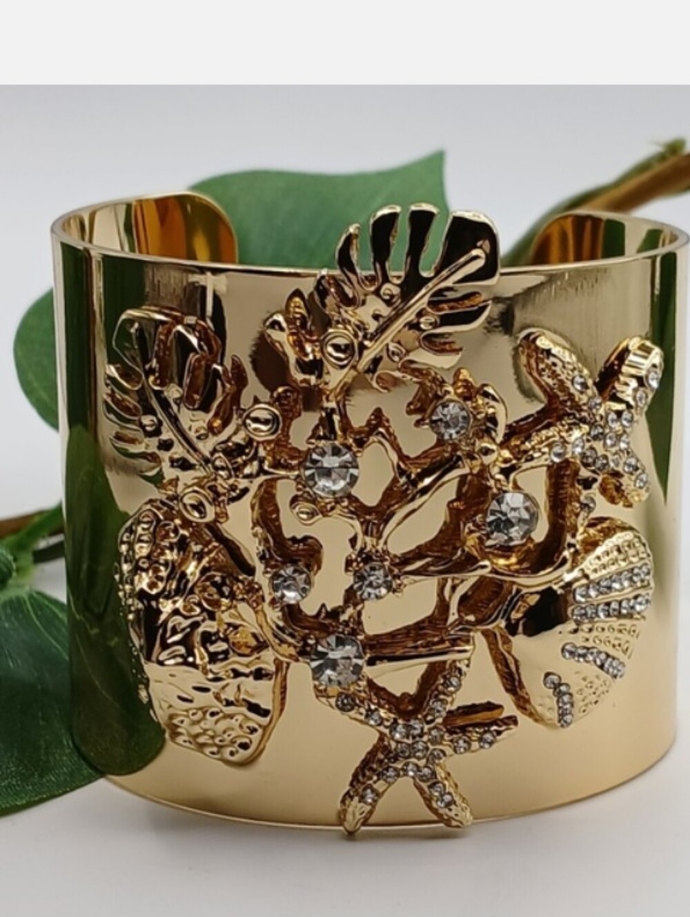 Lilly Pulitizer Gold and Crystals Ocean-Inspired Cuff Bracelet NWOT